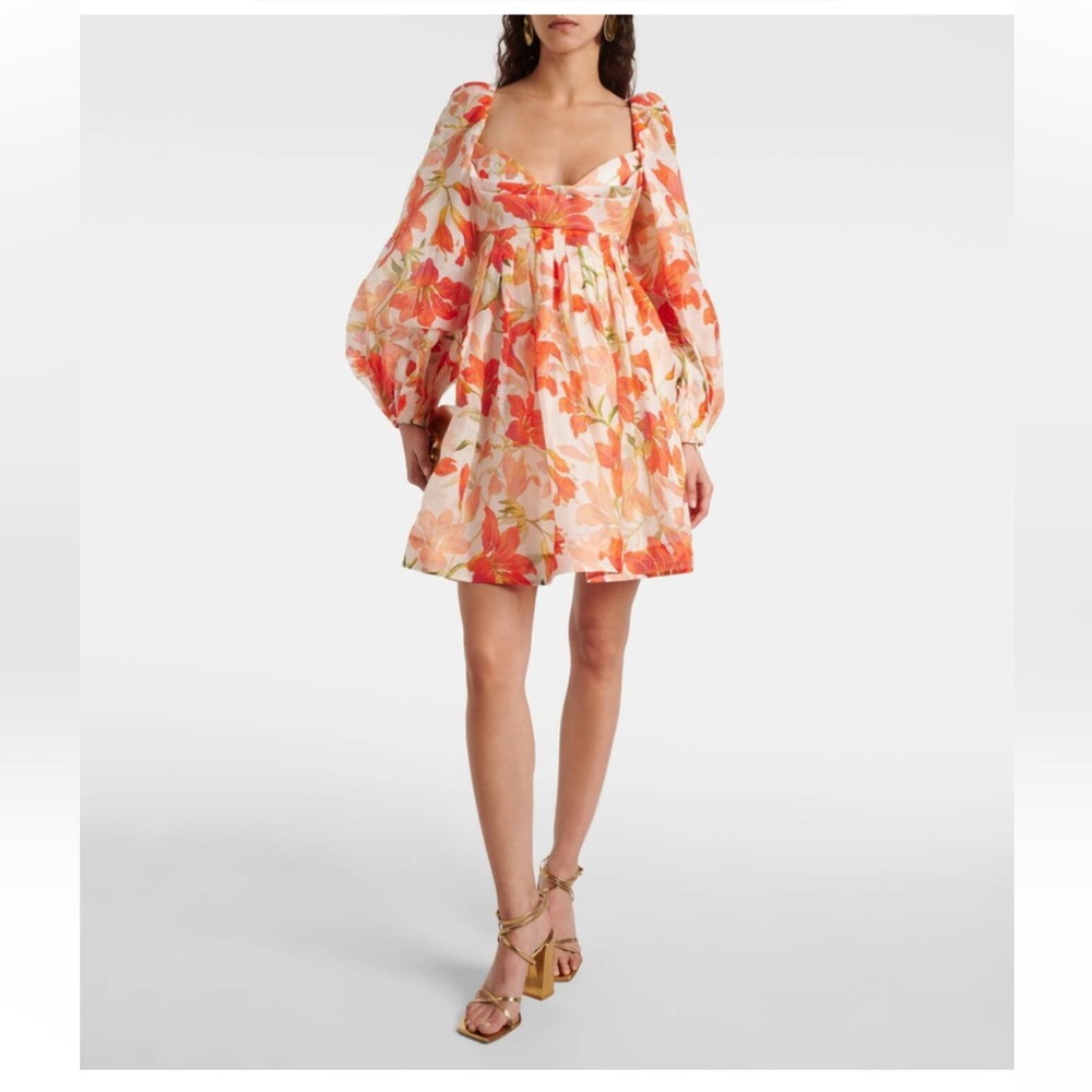 Zimmermann Tranquility Floral Long Sleeve Bralette Bodice Minidress